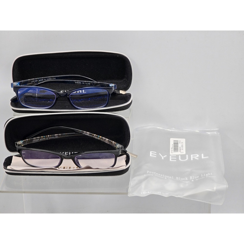 Eyeurl Reading Glasses Unisex +1.75 Black Blue Blue Light Blocking 2Pk-Excellent